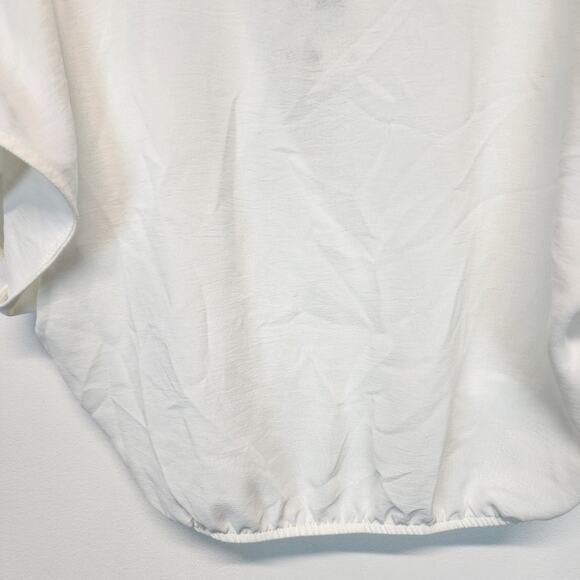 Zara Crossover Blouse Top Size L White Short Sleeve Pullover V-neck Flowy Chic - Picture 6 of 13